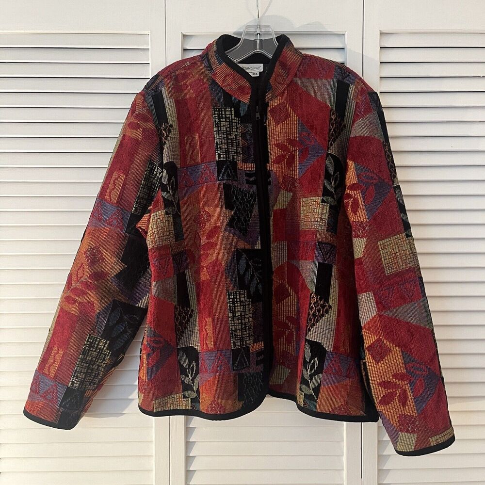 Coldwater Creek Vintage Brocade Jacquard abstract print jacket size XL, retro - Picture 1 of 8